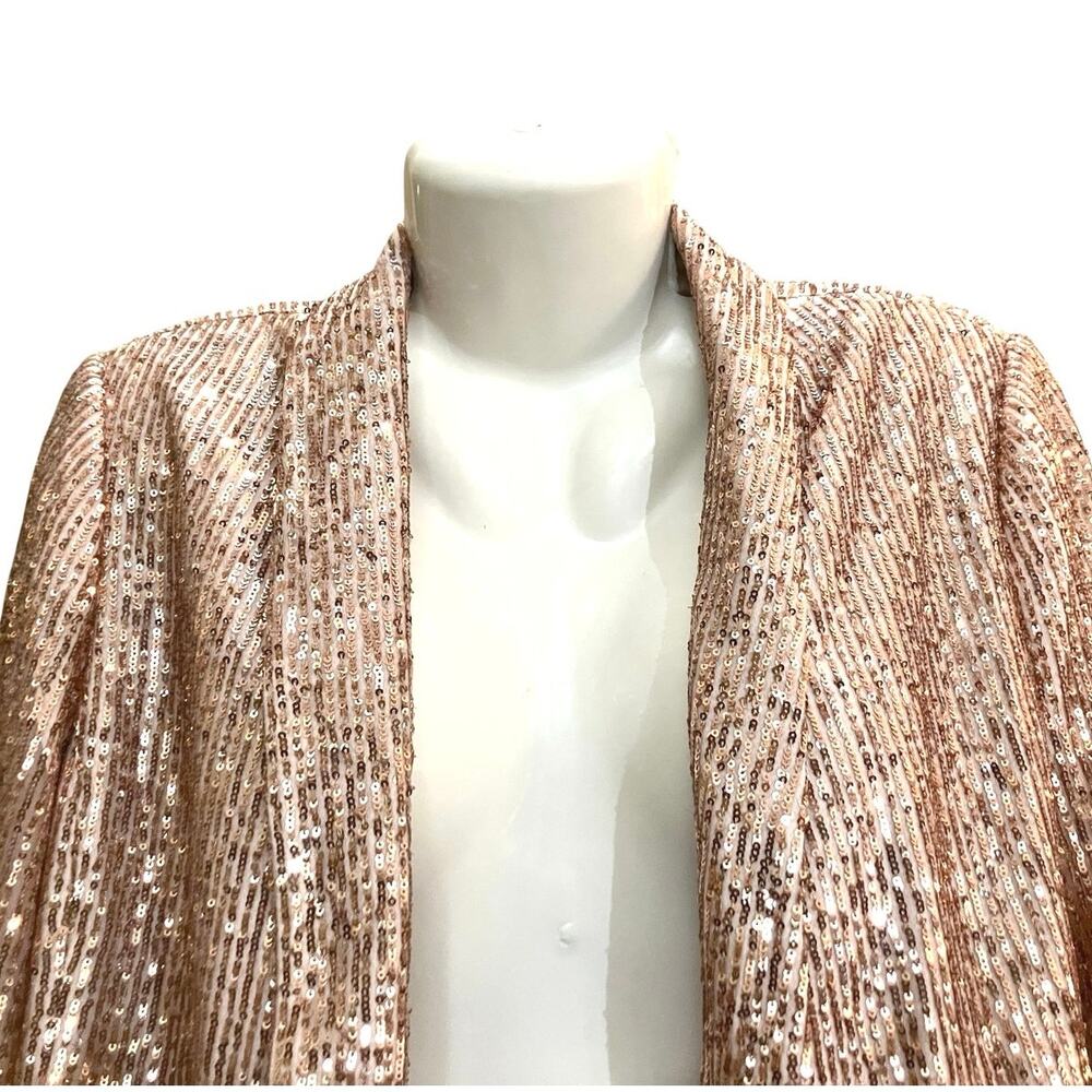 LOFT Women's Rose Sequin Shawl Collar Long Sleeve Lined Blazer Elegant SZ 12 - Picture 3 of 7